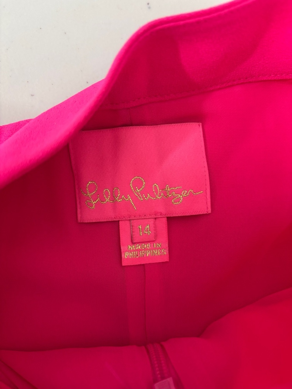 Lilly Pulitzer Adalee Hot Pink Ruffle Pearl-Trim A-Line Dress - Picture 2 of 4